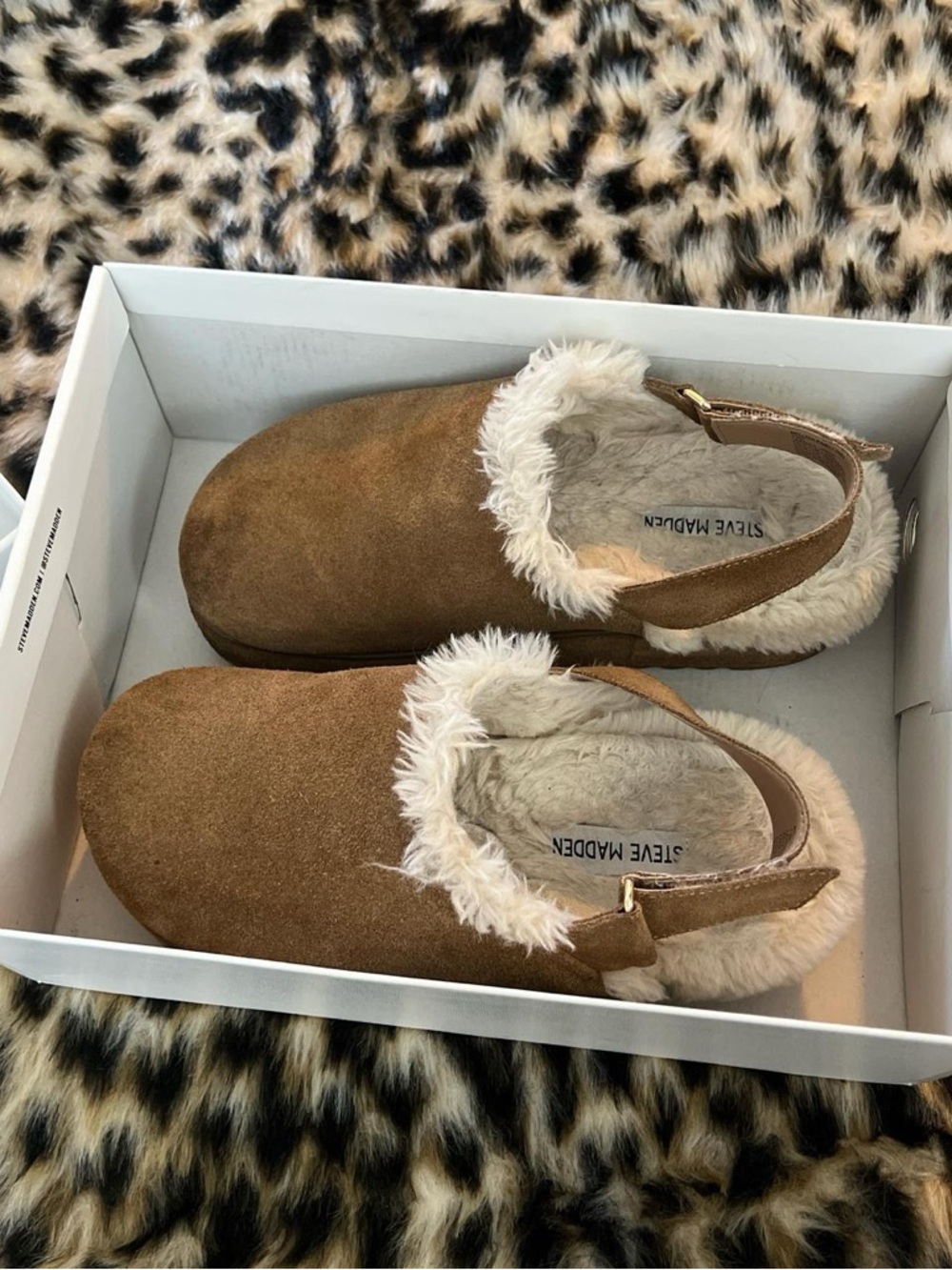 Steve Madden Chestnut Faux Suede Shearling Mule